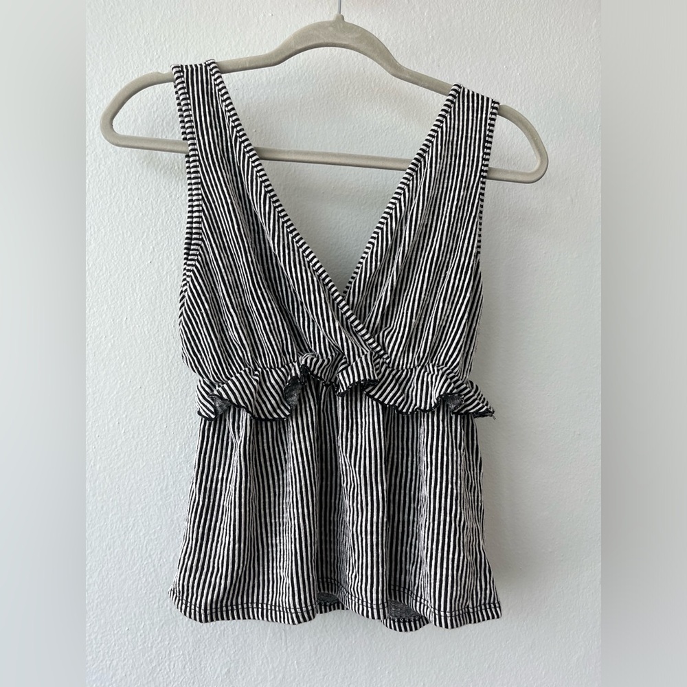 Black and white deep V striped top